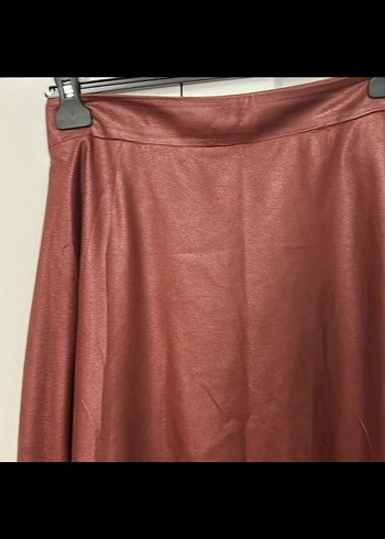 Bordo Deri Görünümlü Uzun Salaş Etek - Görsel 2