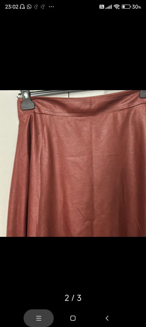 Bordo Deri Görünümlü Uzun Salaş Etek - Görsel 2