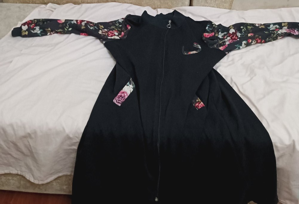 Çiçek Desenli Siyah Uzun Kadın Tunik - Görsel 2