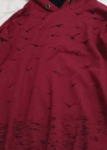 Bordo Kapüşonlu Uzun Kollu Sweatshirt ya da Tunik - Görsel 2