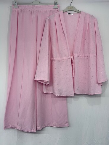 s Beden Kadın taşlı kimono takım