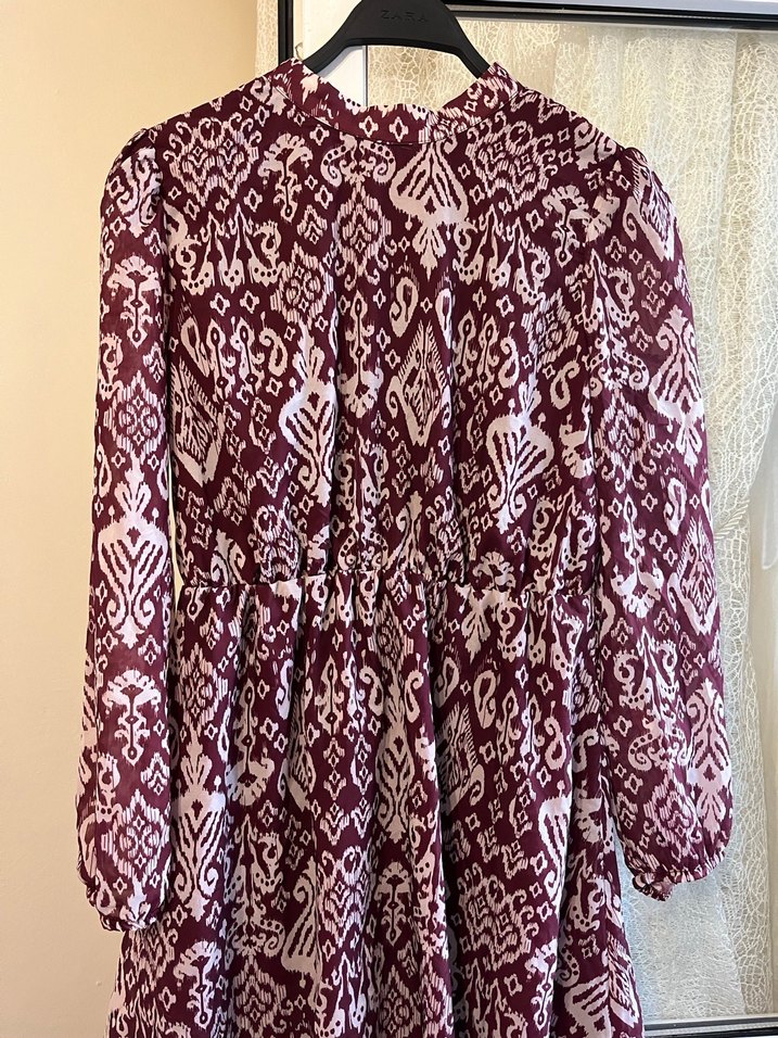 Bordo Bohem Uzun Kollu Midi Elbise - Görsel 2