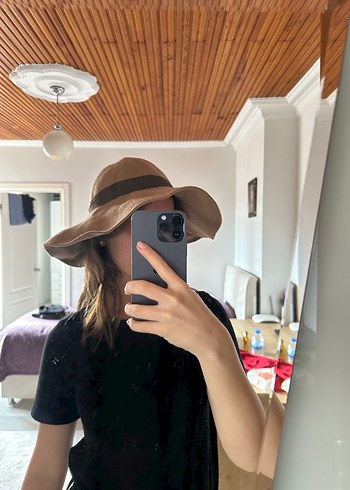 Koyu kahverengi şerit detaylı sütlü Kahverengi Kadın Şapka - Görsel 2