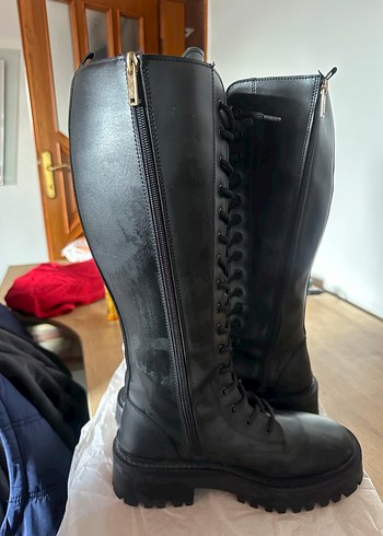 Kadın Siyah Deri Gotik Platform Topuklu Çizme - Görsel 3