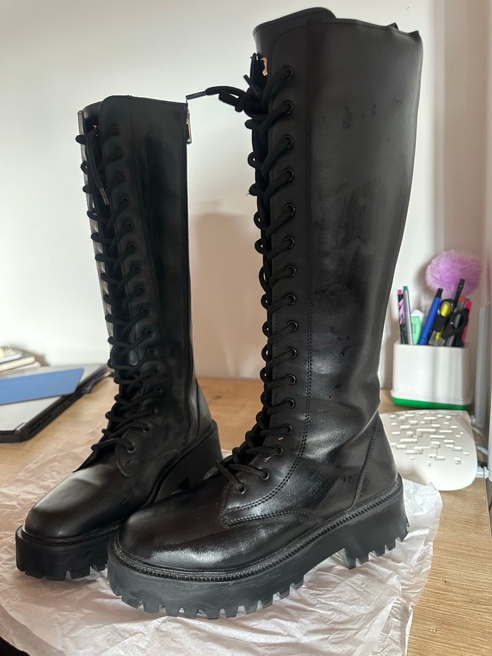 Kadın Siyah Deri Gotik Platform Topuklu Çizme - Görsel 2