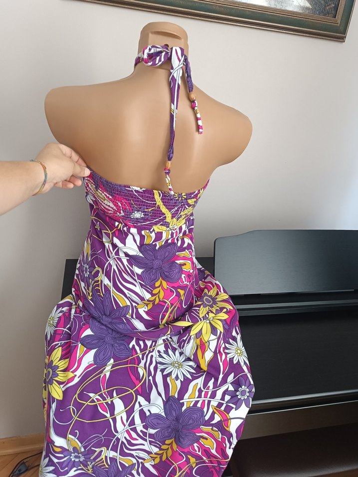 Renkli Çiçek Desenli Bohemi Elbise - Görsel 5