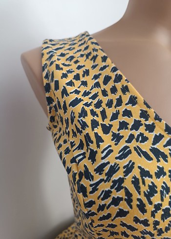 H&M Drapeli V Yakalı Leopar Desenli Midi Elbise