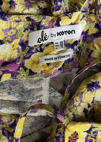 Sarı Çiçekli Fırfırlı Mini Elbise - Görsel 3