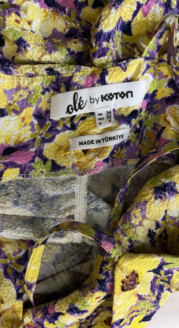 Sarı Çiçekli Fırfırlı Mini Elbise - Görsel 3