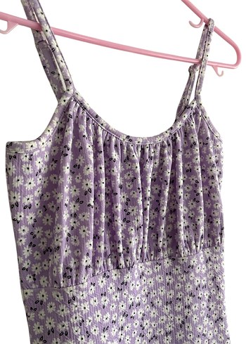 Lila / Mor Askılı Midi Çiçekli Elbise - Görsel 3