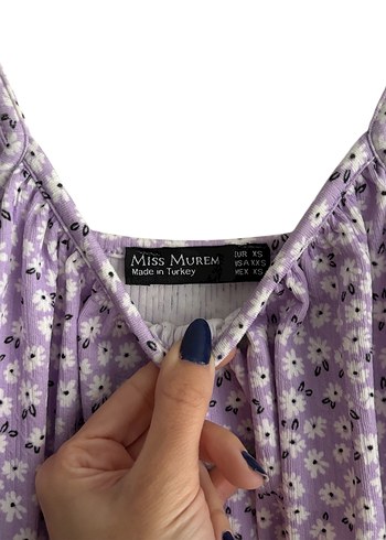 Lila / Mor Askılı Midi Çiçekli Elbise - Görsel 5