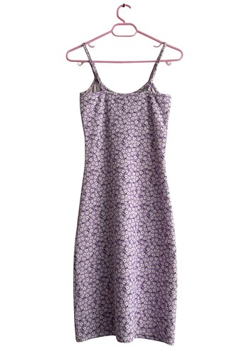 Lila / Mor Askılı Midi Çiçekli Elbise - Görsel 2