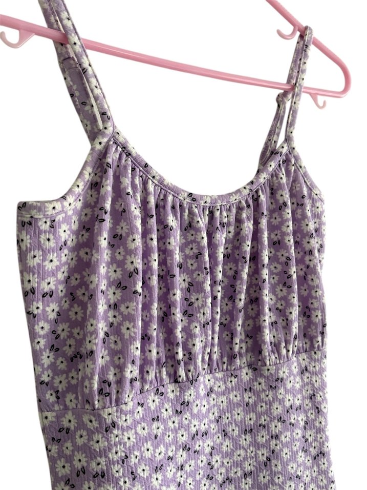 Lila / Mor Askılı Midi Çiçekli Elbise - Görsel 3