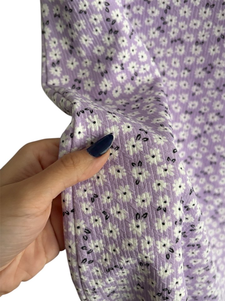 Lila / Mor Askılı Midi Çiçekli Elbise - Görsel 4