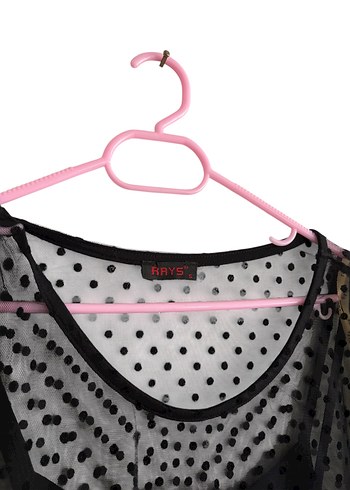 Puantiye Detaylı Siyah Transparan Bluz - Görsel 4