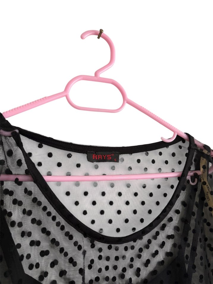 Puantiye Detaylı Siyah Transparan Bluz - Görsel 4