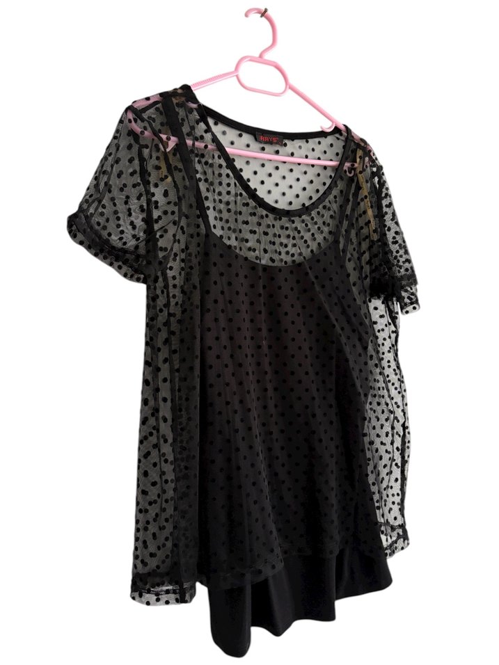 Puantiye Detaylı Siyah Transparan Bluz - Görsel 2