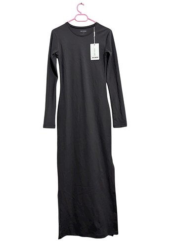 Sheismono soft touch yırtmaç detaylı uzun kollu füme elbise - Görsel 2