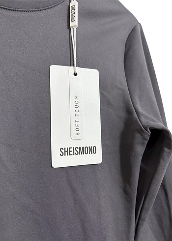 Sheismono soft touch yırtmaç detaylı uzun kollu füme elbise - Görsel 5