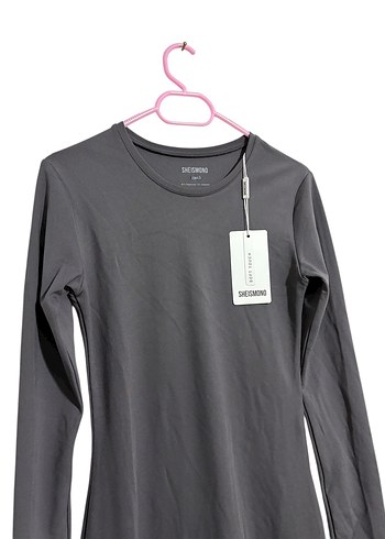 Sheismono soft touch yırtmaç detaylı uzun kollu füme elbise - Görsel 3