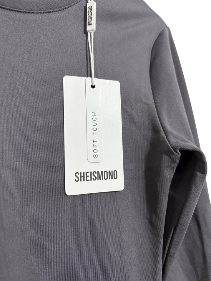 Sheismono soft touch yırtmaç detaylı uzun kollu füme elbise - Görsel 5