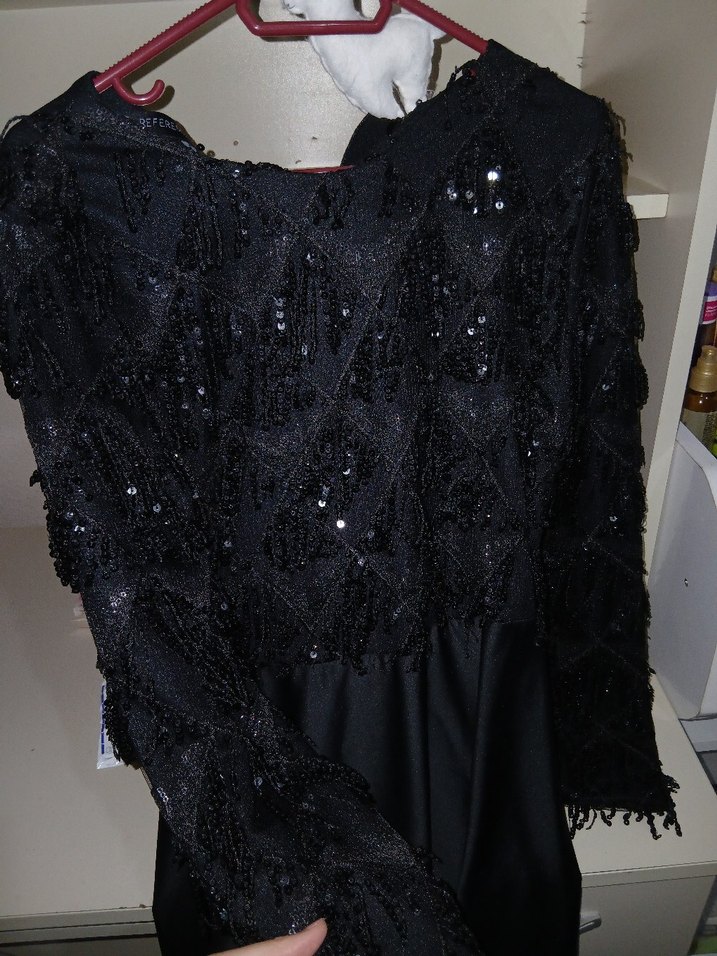 Uzun Siyah Gotik Kadın Abiye Elbise - Görsel 2