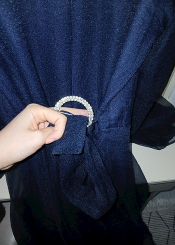 Uzun Kollu Lacivert Gotik Elbise - Görsel 2