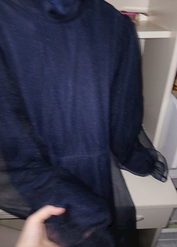 Uzun Kollu Lacivert Gotik Elbise - Görsel 3