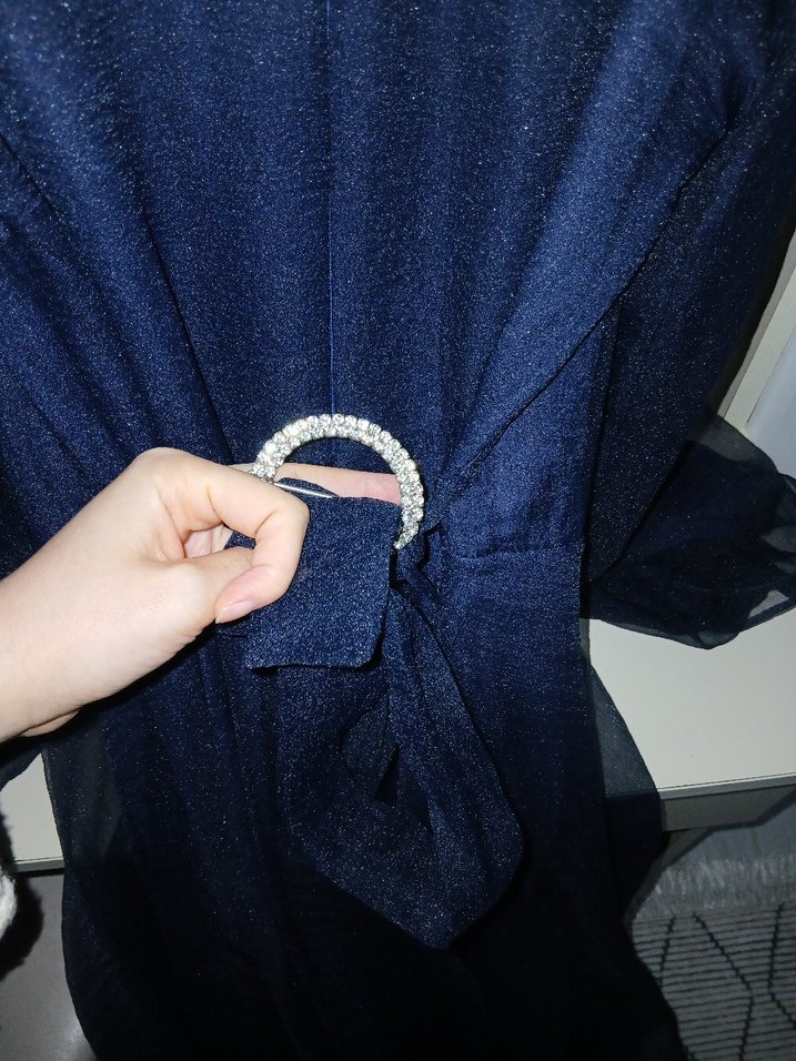 Uzun Kollu Lacivert Gotik Elbise - Görsel 2