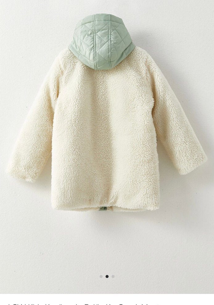 Kapüşonlu Beyaz Kürklü Kız Mont - Görsel 2