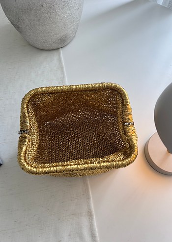 Altın Rengi Örgü Kadın Portföy Çanta - Görsel 3
