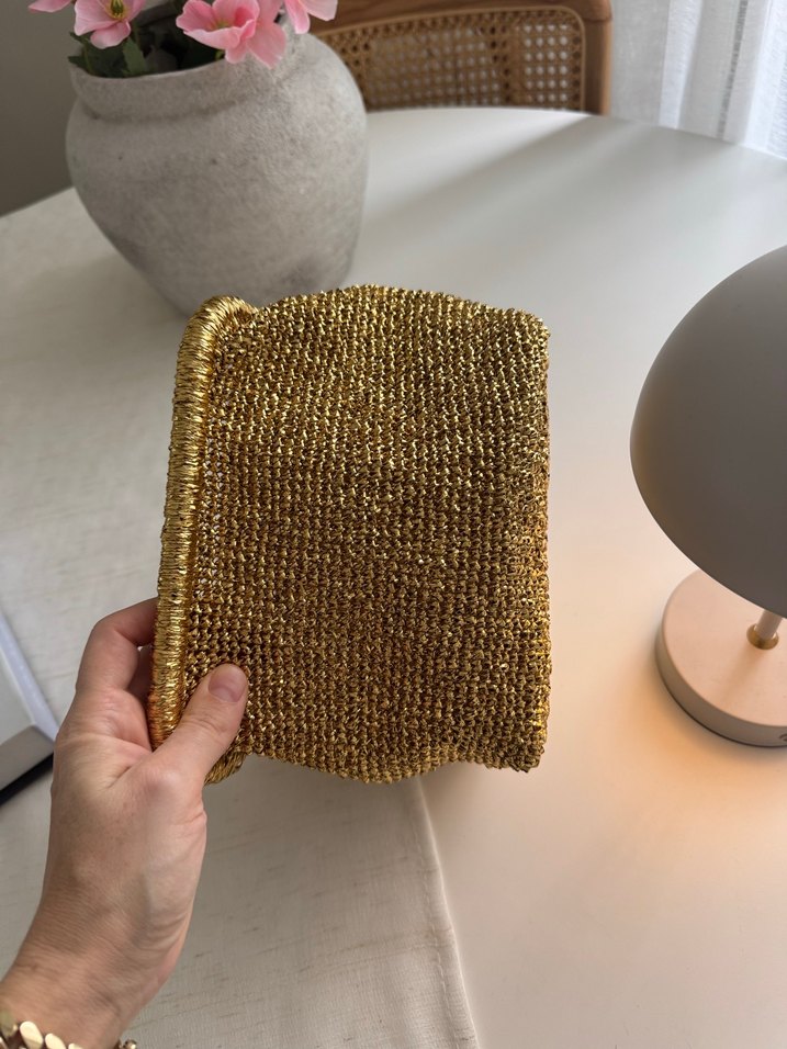 Altın Rengi Örgü Kadın Portföy Çanta - Görsel 5