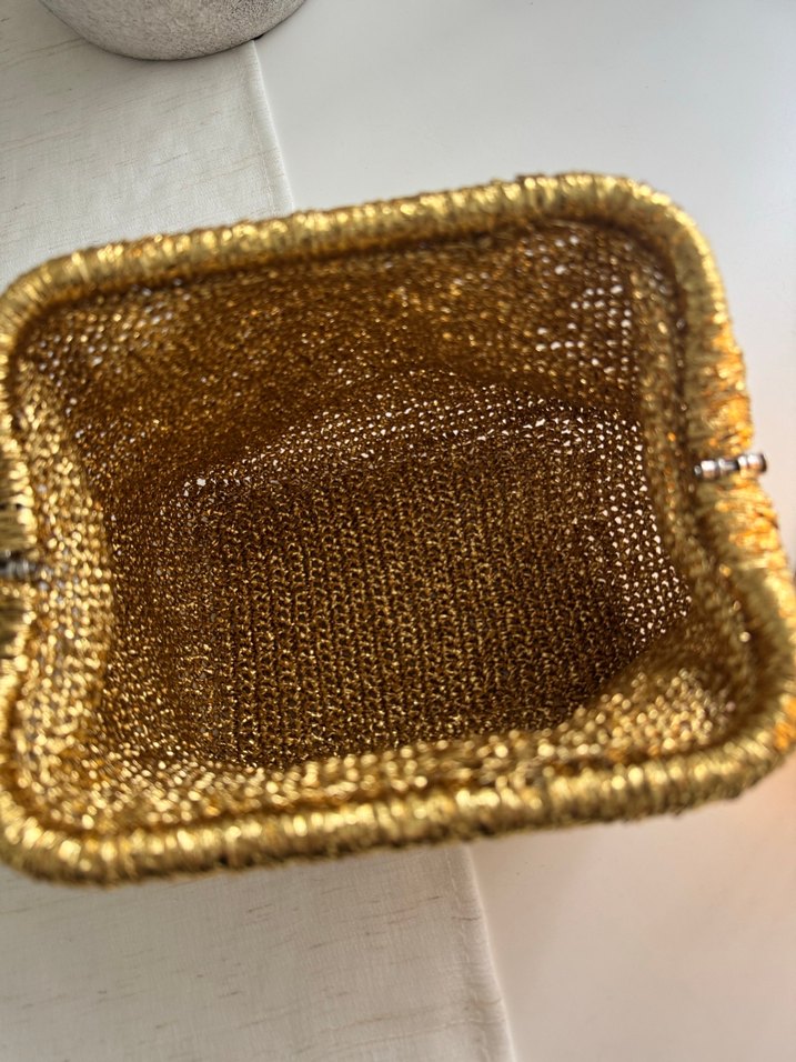 Altın Rengi Örgü Kadın Portföy Çanta - Görsel 4