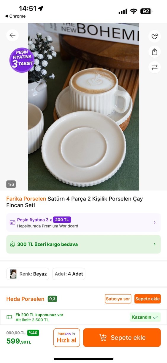 Beyaz Kabartmalı Seramik Fincan Seti - Görsel 4