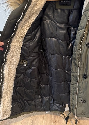 Kadın Bej Kamuflaj Desenli Kürklü Kışlık Mont - Görsel 6