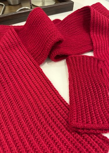 Bordo Örgü Kadın Atkı ve Eldiven Seti - Görsel 3