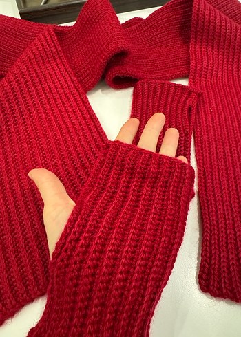 Bordo Örgü Kadın Atkı ve Eldiven Seti - Görsel 2