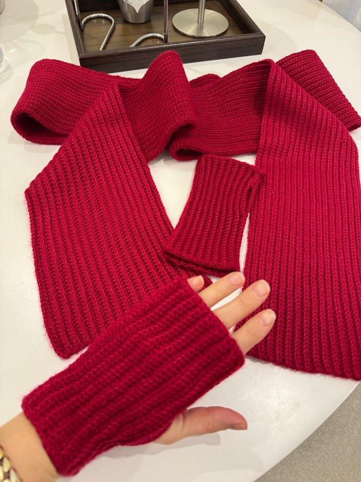 Bordo Örgü Kadın Atkı ve Eldiven Seti - Görsel 4