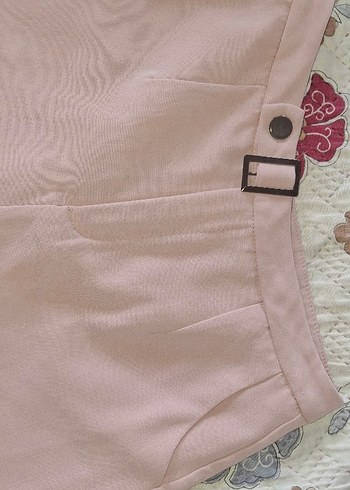 Diğer Düğmeli Pembe Yüksek Bel Mini Şort