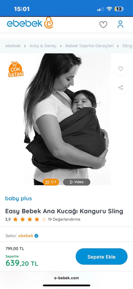 Easy Bebek Ana Kucağı Kanguru Sling Kahverengi - Görsel 2