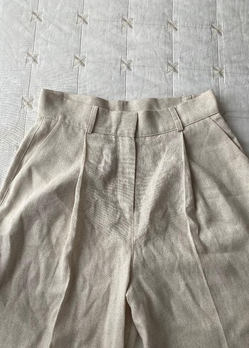 Diğer Bej Kadın Keten Pilili Pantolon