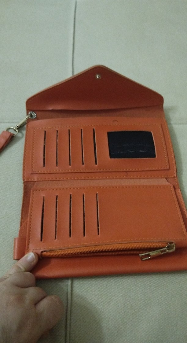 turuncu Deri Fermuarlı Kadın Portföy Cüzdan - Görsel 3