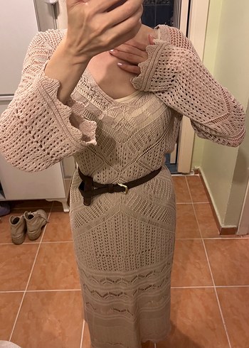 Bohem Tarzı Uzun Örgü Elbise - Görsel 2