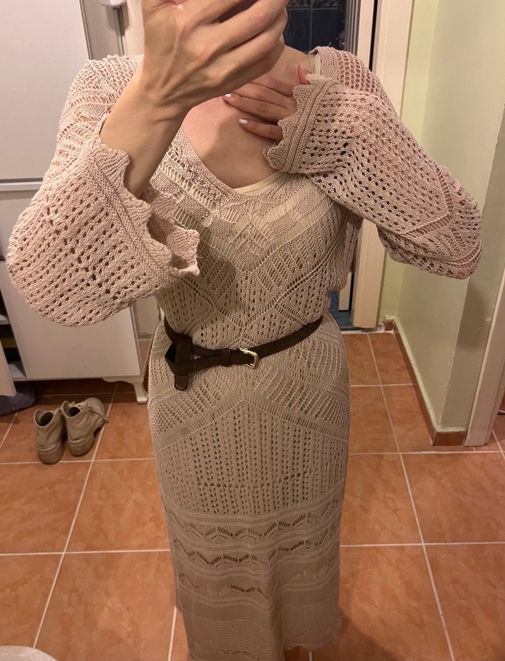 Bohem Tarzı Uzun Örgü Elbise - Görsel 2