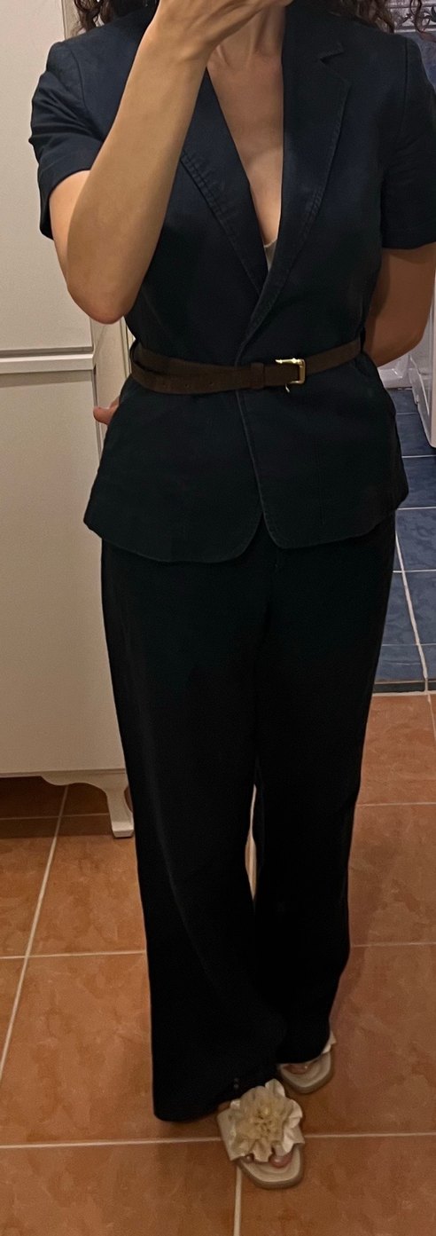 Lacivert Keten kısa kollu Ceket Pantolon Takım Elbise - Görsel 2