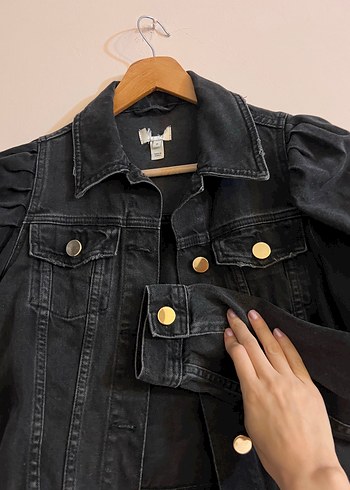 Düğmeli Siyah Kadın Denim Ceket