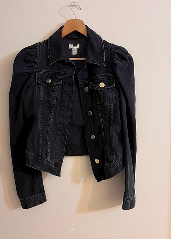 Diğer Düğmeli Siyah Kadın Denim Ceket