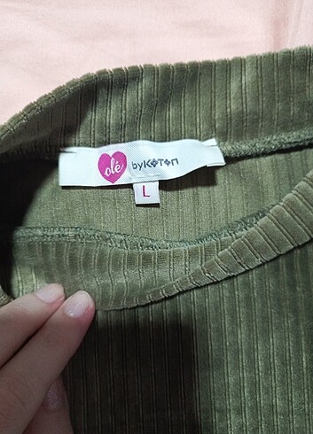 l Beden haki Renk Kadifemsi uzun kollu crop bluz 40/44