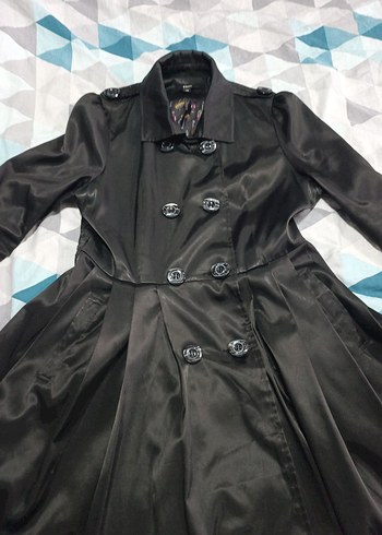 American Vintage Düğmeli Siyah Uzun Gotik Trençkot