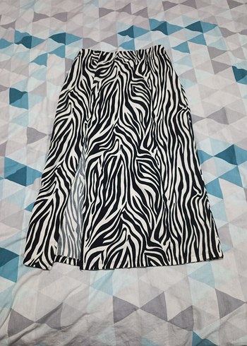 Zebra Desenli Uzun Midi Etek
